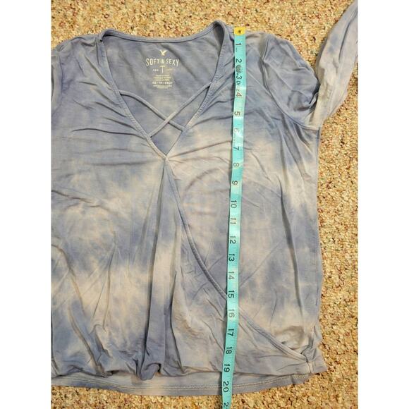 American Eagle Top Soft Sexy Size XS Blue White Tie Dye Bell Sleeve Blouse - Picture 9 of 9